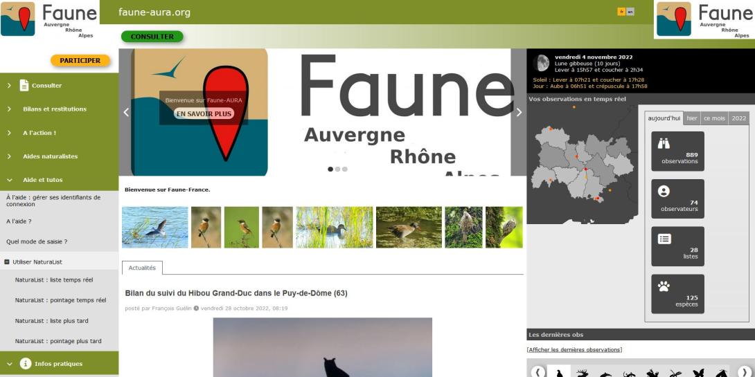 Site internet Faune AURA